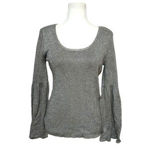 Silver Metallic Sweater Angel Sleeves Womens Size L  INC International Concepts